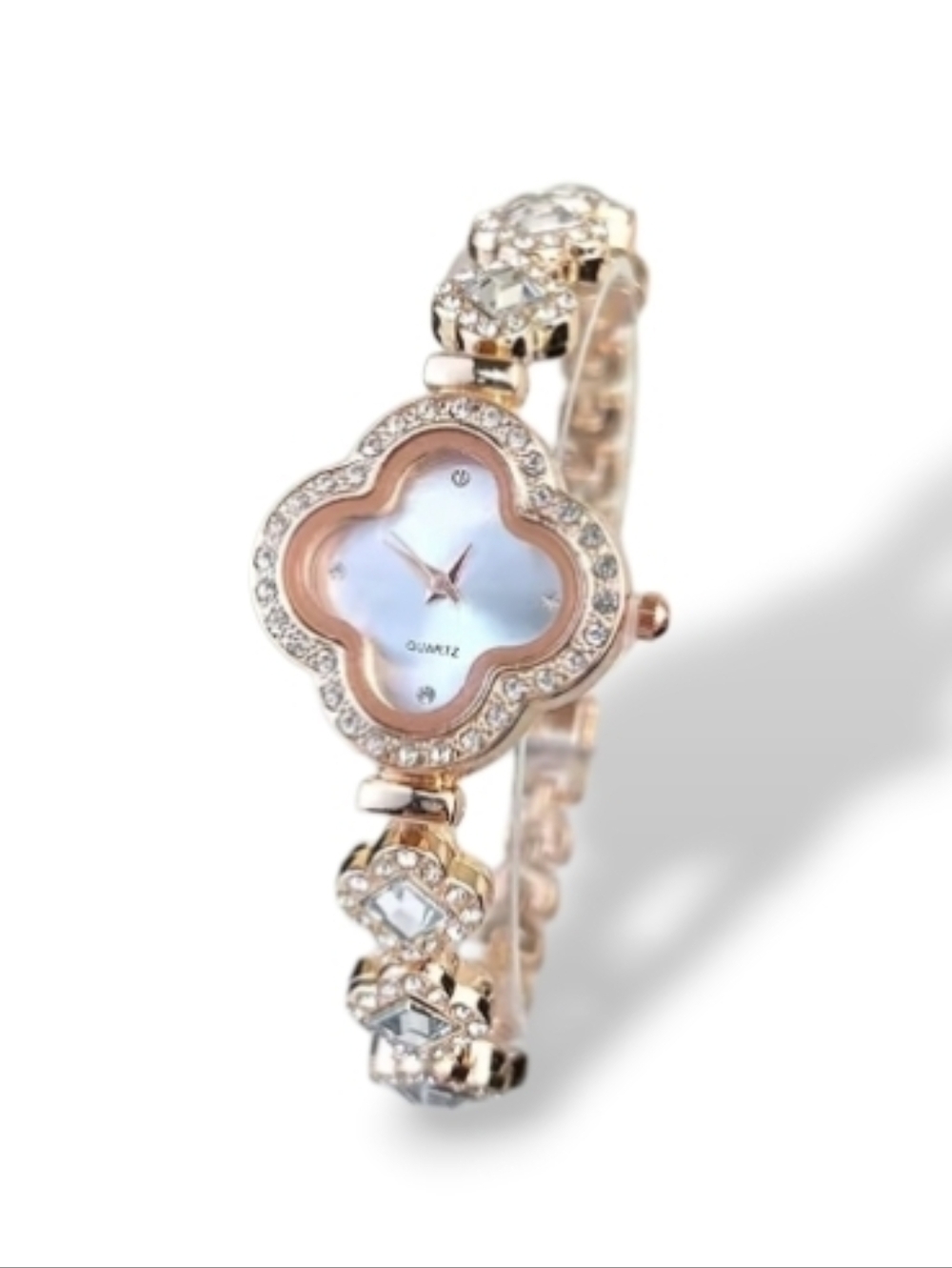 New! Alhambra Rose Gold Quartz Clover Crystal Bracelet Watch • #1004 NWOT